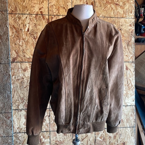 Vintage 70’s WWS Tan Suede Leather Bomber Jacket Pig Split Leather - Picture 3 of 16